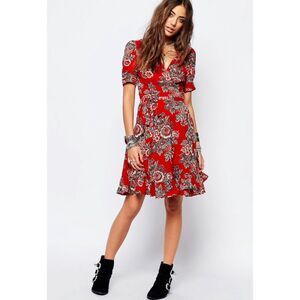 RALPH LAUREN DENIM & SUPPLY Red Floral Wrap Dress, Sz XS